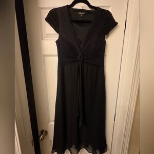 Connected Apparel Black Midi Dress with Cap Sleeves